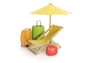3d illustration: Take vacation, holiday items and suitcases